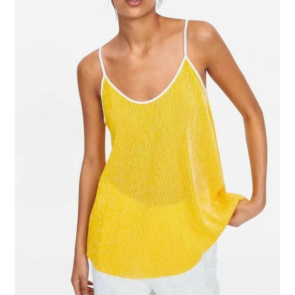 Zara Tops - NWT ZARA Bright Yellow White Swing Textured Ribbed Tank Top SMALL Summer Spring
